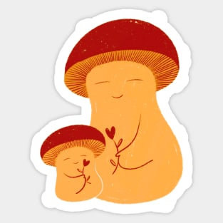 Love yellow red mushroom mum and kid with heart flower Sticker